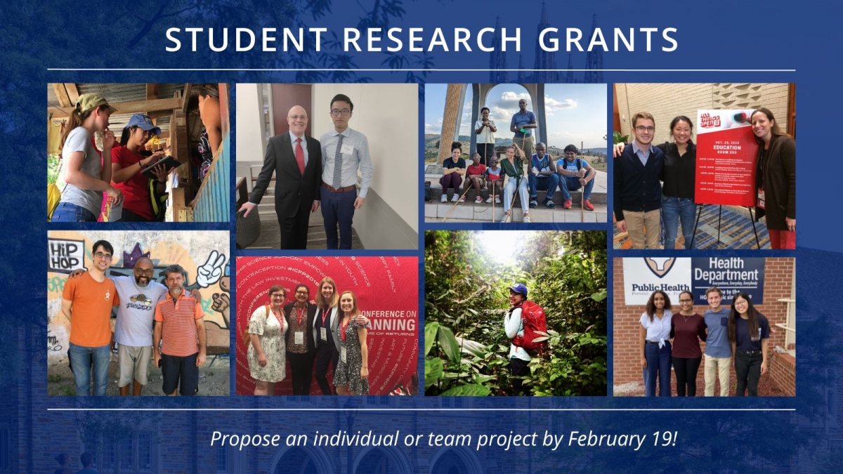 Collage of students doing research. Text: Student Research Grants. Propose an individual or team project by February 19!