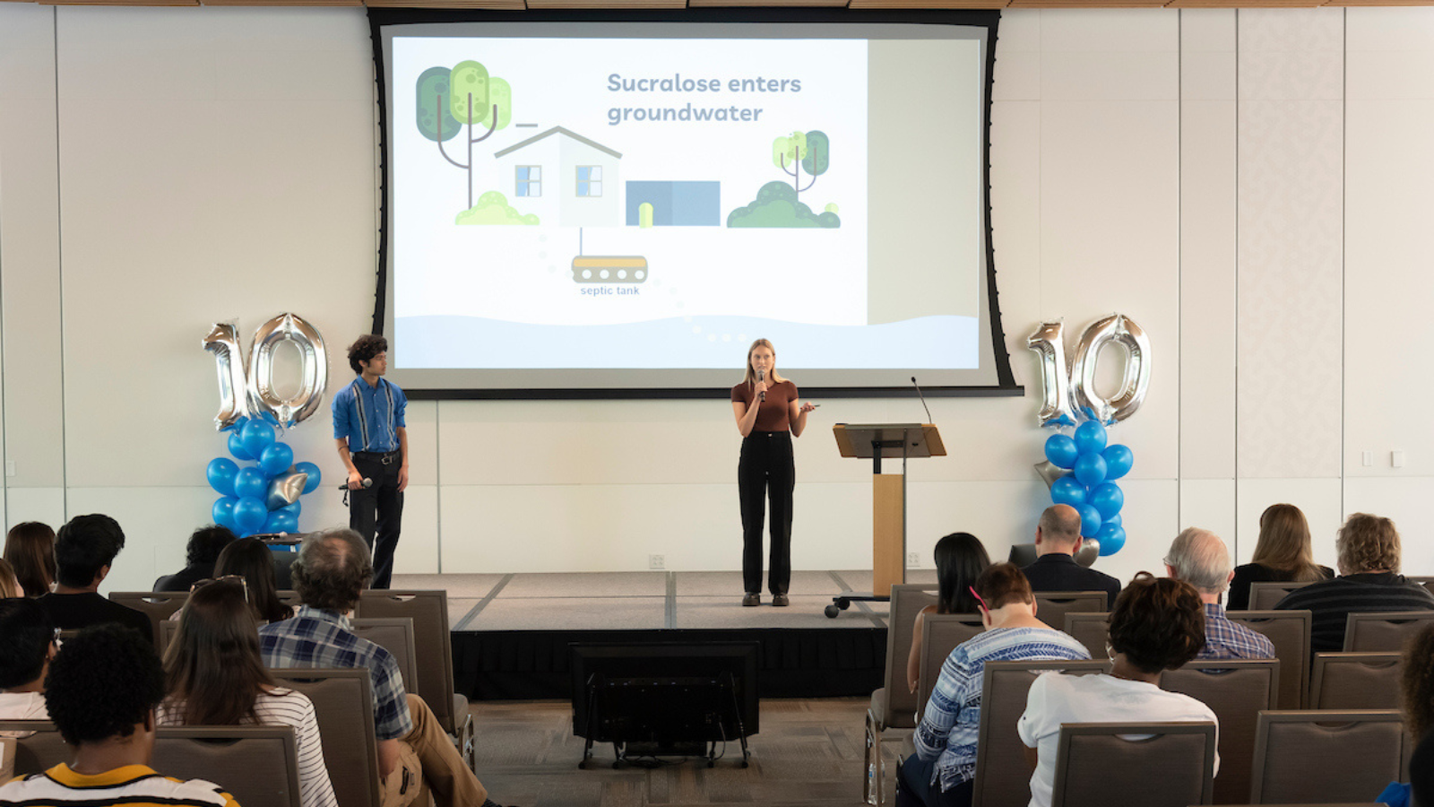 Rithik Castelino ’24 and Caroline Dear ’24 presented for the A City and Its River: Contaminant Risk in Durham's Ellerbe Creek Watershed team.