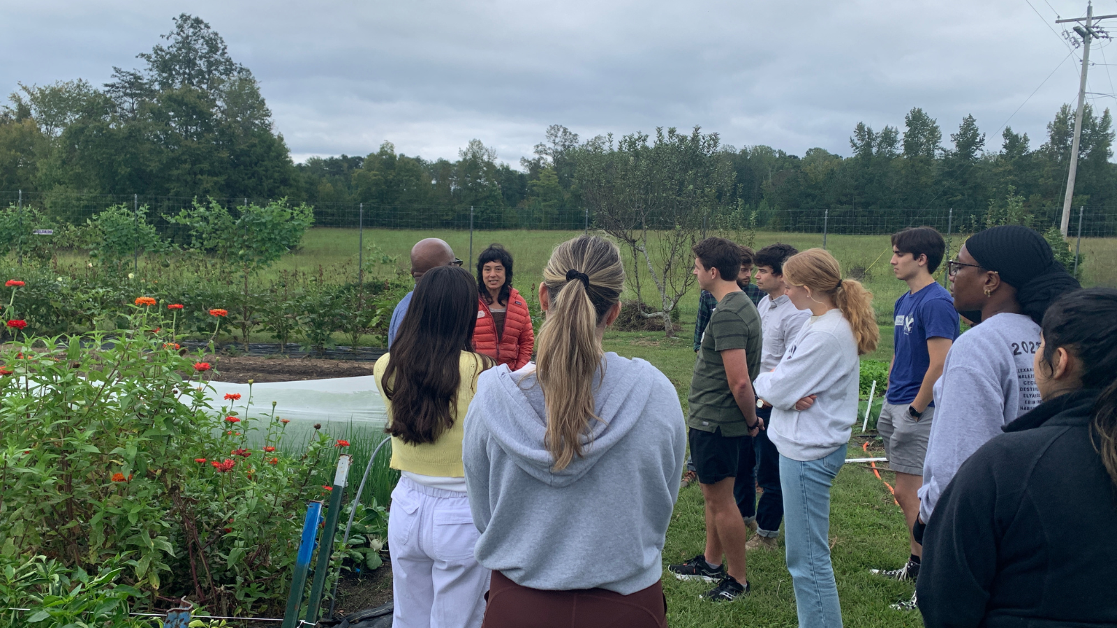 Team members visit the Duke Campus Farm to understand agricultural components of food access.