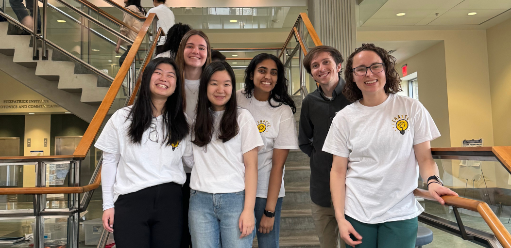 The Ignite Bass Connections team gathers for a group photo at the program’s spring showcase. From left to right: Hannah Lee, Marissa Sims, Amaris Huang, Radha Amin, David Knudsen, Megan Madonna.