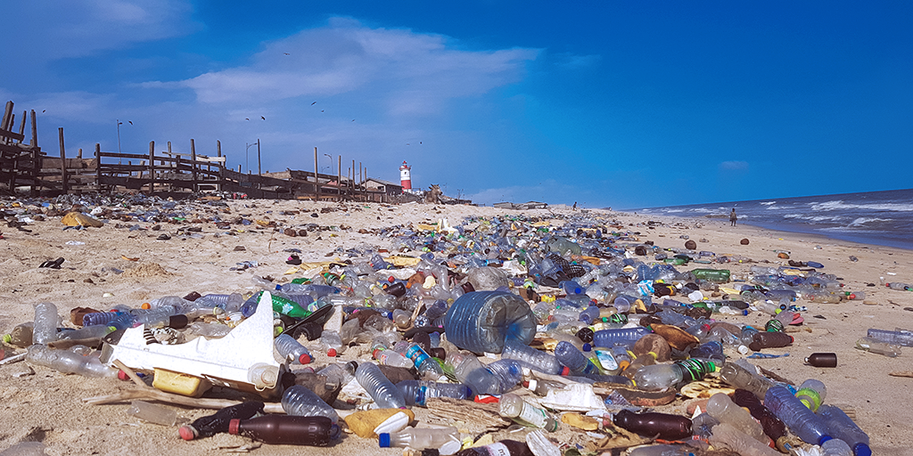 Beach with plastic trash.