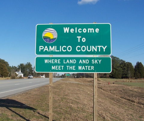 Pamlico County Line sign.