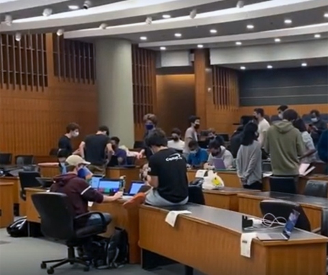Students participating in a hackathon.