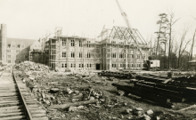 Black-and-white photo of a West Campus building in progress, 1930.