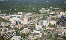 Aerial view of downtown Durham.