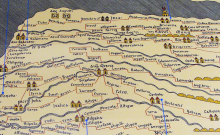 Section of old map showing medieval trade routes around Portugal.