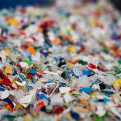 Recycled plastic shreds.