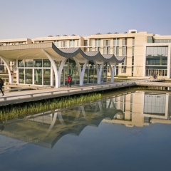 Building and water feature at Duke Kunshan University.