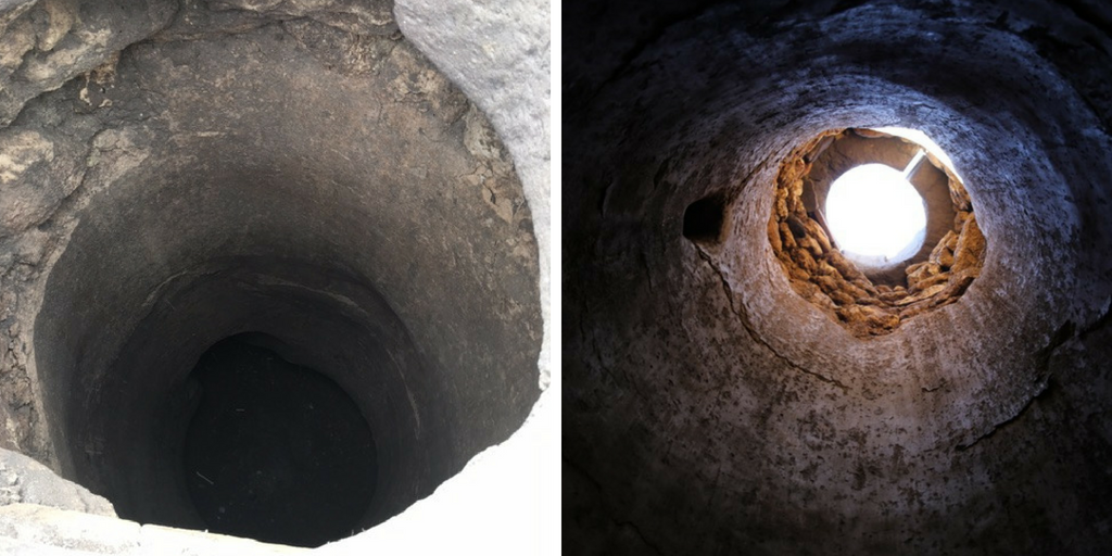 Well-cistern in Vulci from above and below