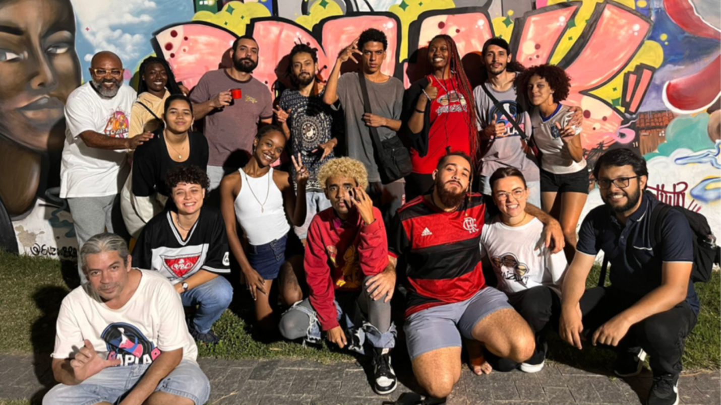 Image: Team members and partners in Brazil in August 2023 (Photos courtesy of the Hip Hop Pedagogies team)