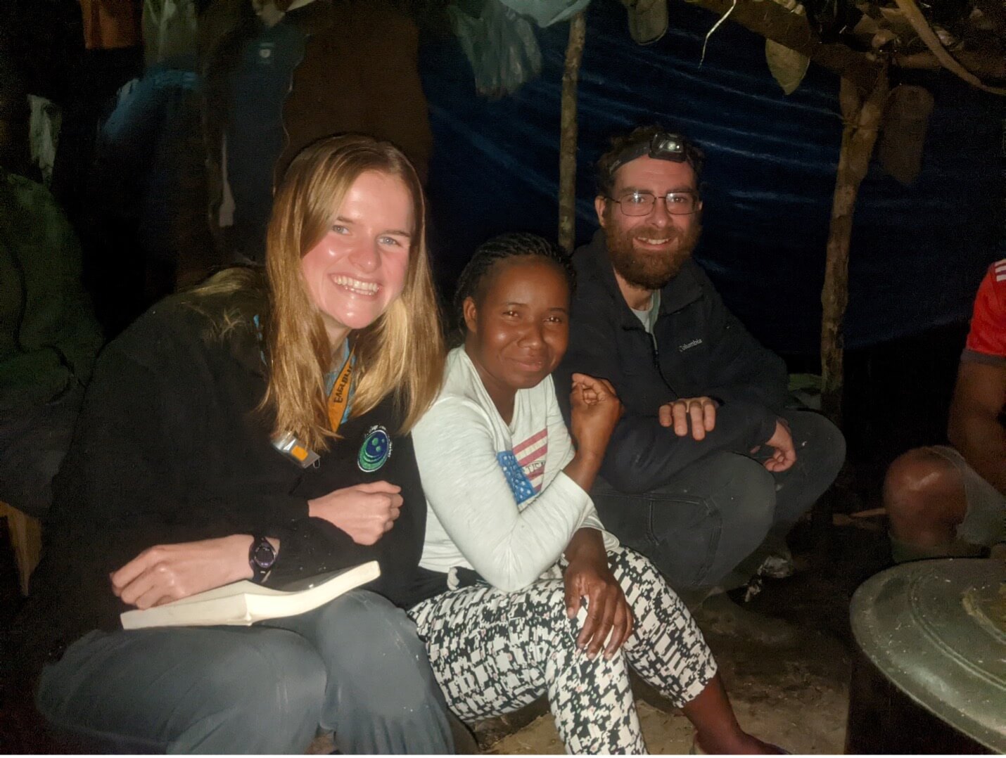 Camille, Chine and James Herrera in the forest camp