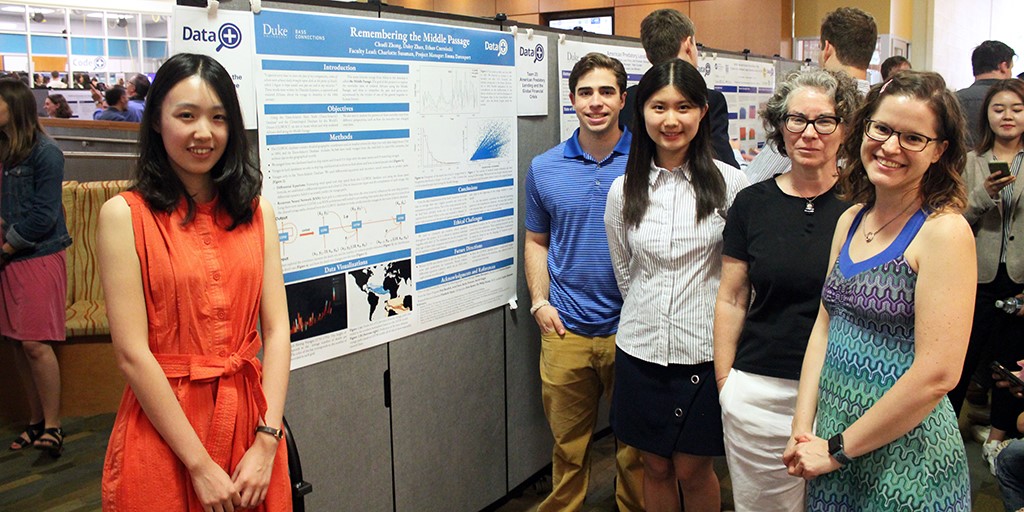 Chudi Zong, Ethan Czerniecki, Daisy Zhan, Charlotte Sussman, and Emma Davenport at the Data+ poster session.