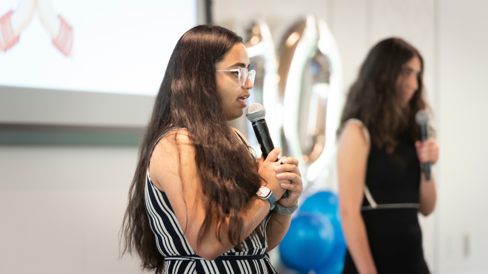 Jha representing the Earthquake Early Warning in Kathmandu team at the 2023 Fortin Foundation Bass Connections Showcase. (Photo: Les Todd).