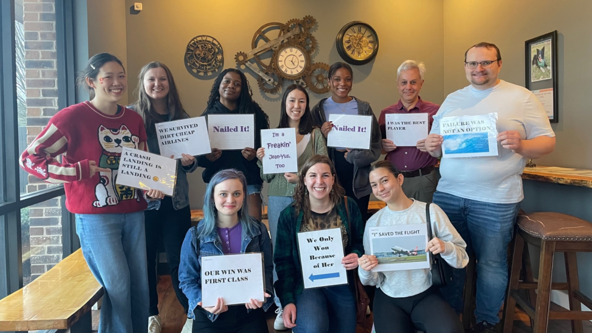 Team members at a team-building event at a local escape room.