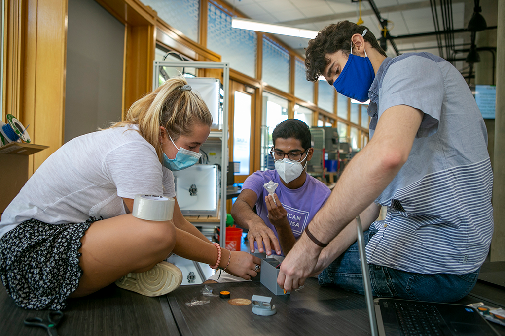 Students working on an engineering project.